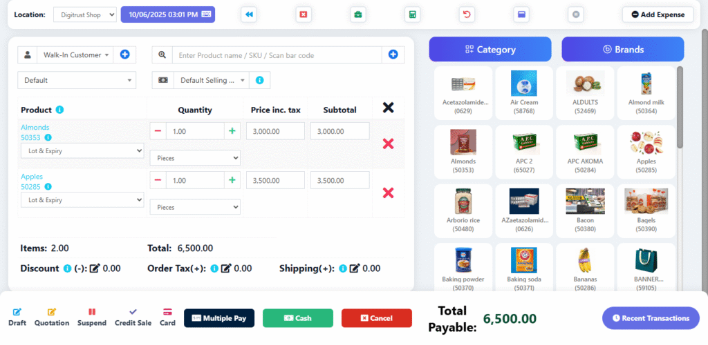 cashier's pos screen